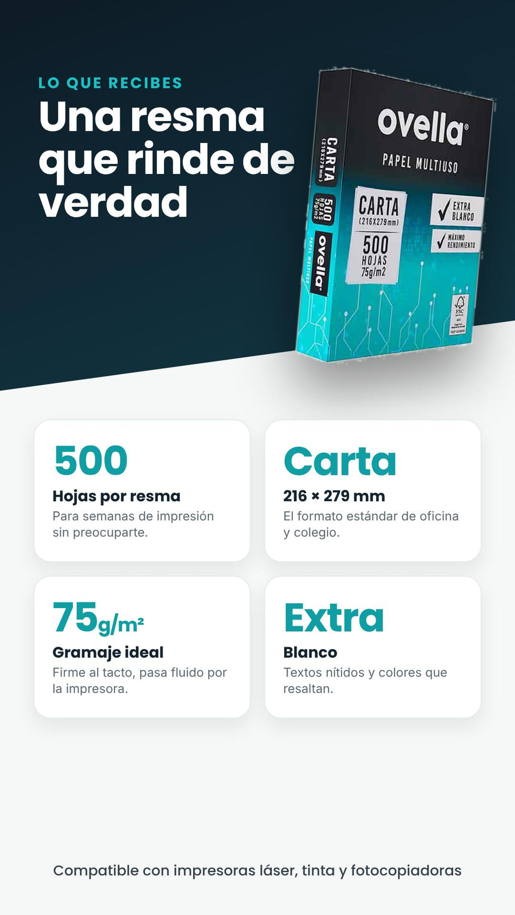 Resma Papel Carta 500 Hojas – Blanco Multiuso