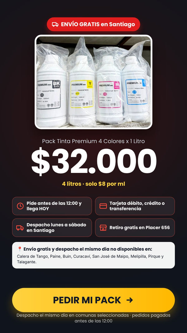 Pack Tinta Premium 4 Colores x 1 Litro – Tinta Universal DYE (BK, C, M, Y)